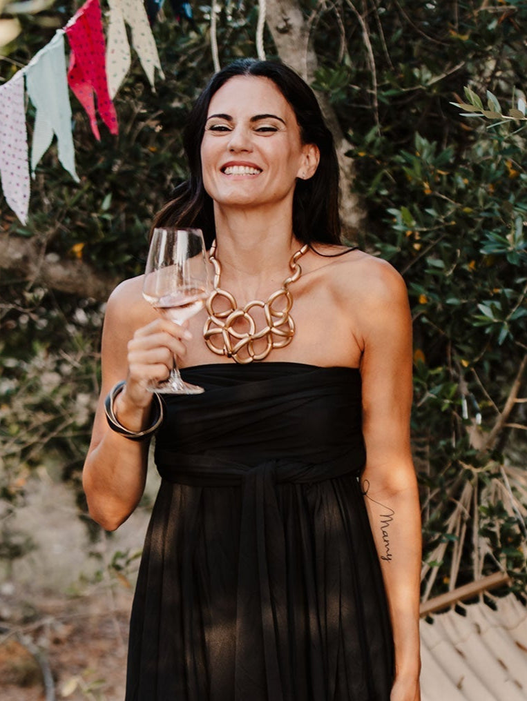 Vestito trasformabile Ayunita infinity a lunghezza caviglia-Vestito-Bijondo-Nero-Taglia Unica-Bijondo