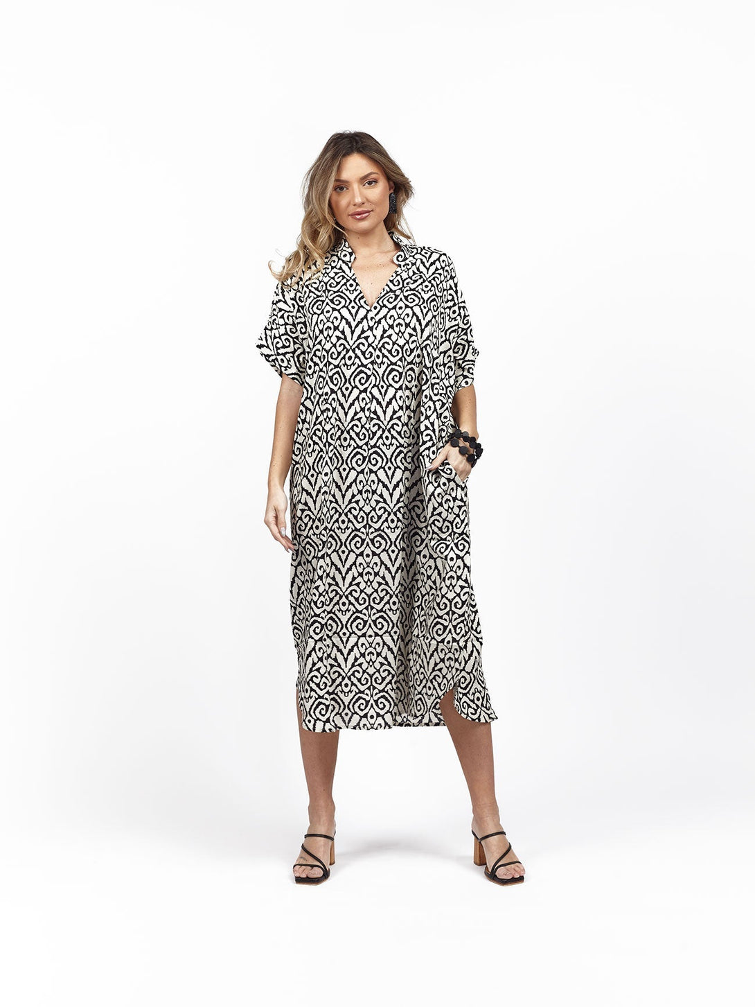 Vestito tunica midi viscosa Zafira - nero - Bijondo