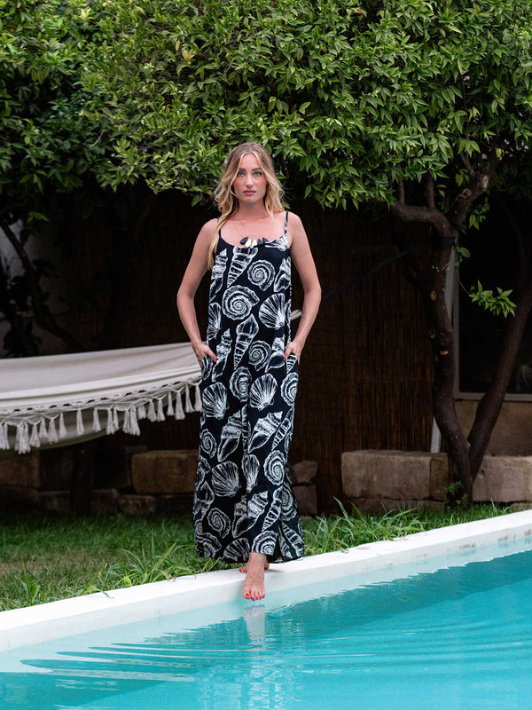 Vestito viscosa lunga Sea Shell-Vestito-Bijondo-Nero-taglia unica-Bijondo